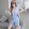 Pajama Women's Summer 2022 new Ice Silk thin short-sleeved shirt and shorts with chest pads, plus-size home wear two-piece set details Picture